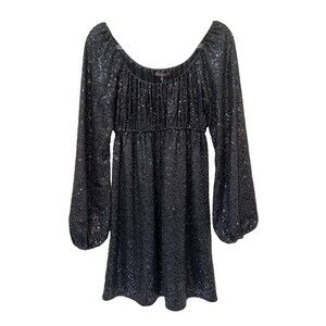 Betsey Johnson Vintage 90s Black Sequin Empire Waist Babydoll Mini Dress size S